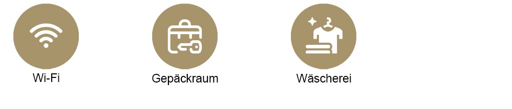Symbole für WLAN, Gepäckraum und Wäscheservice.